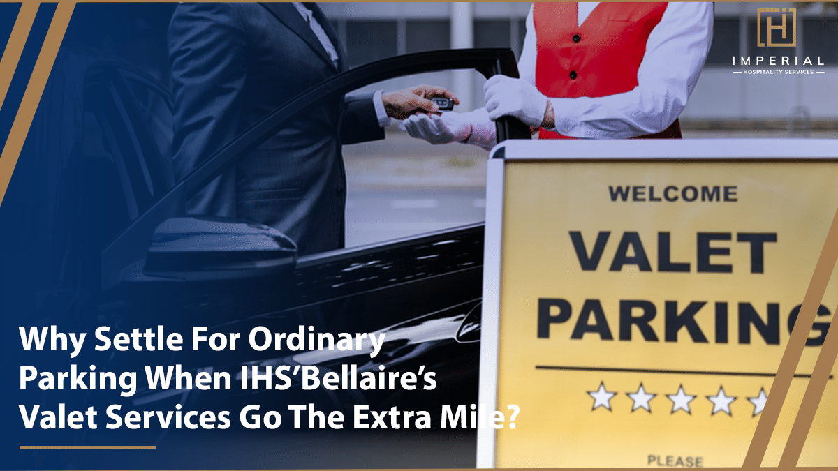 A valet attendant in Bellaire hands car keys to a man beside a sign that proclaims "Welcome Valet Parking".